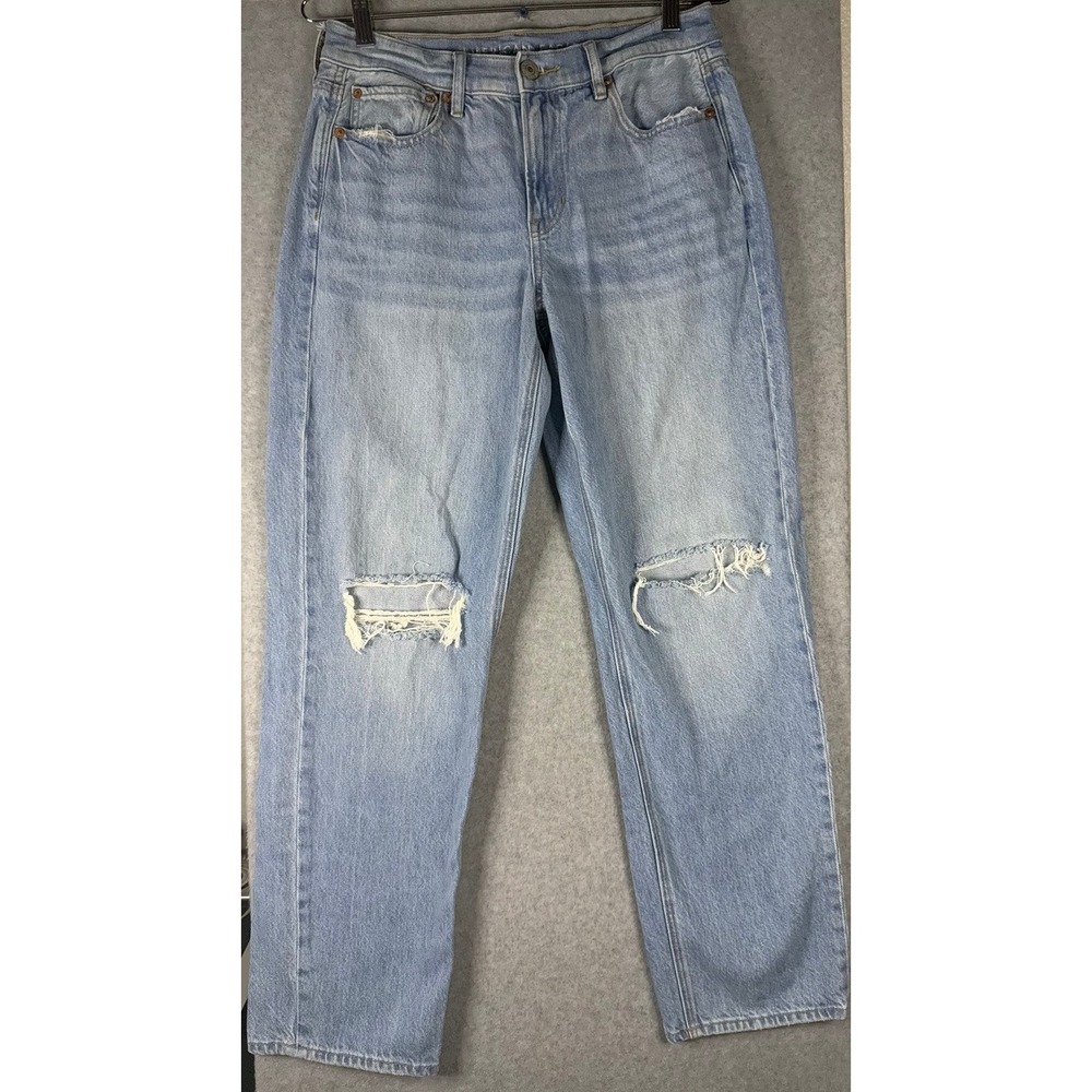 American Eagle 90s Straight Jeans Light Wash Distressed Blue Denim Size 10 Reg